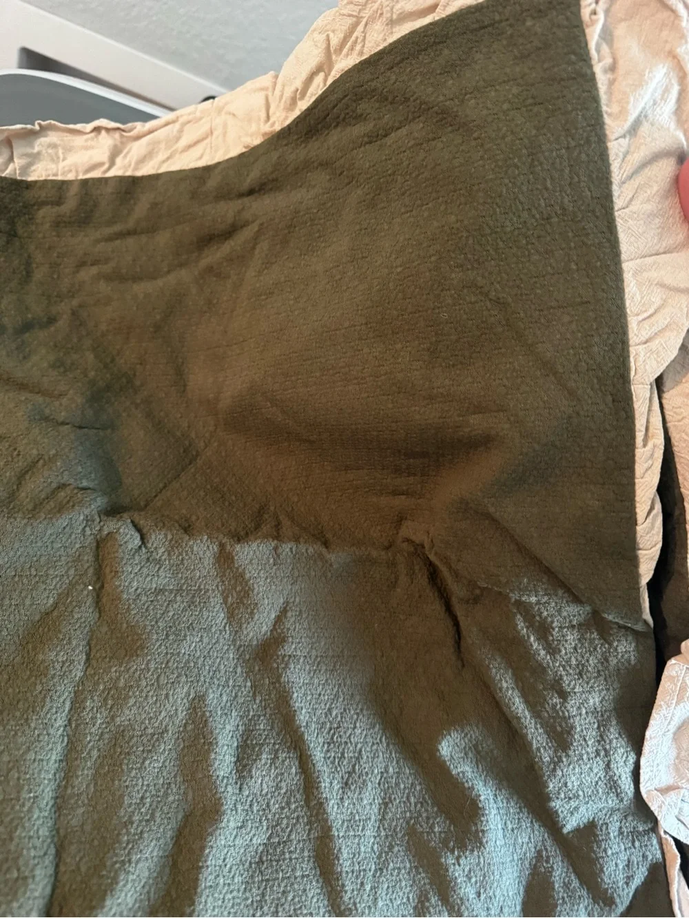 Olive Green Ruffled Pillow Shams with Cream Trim